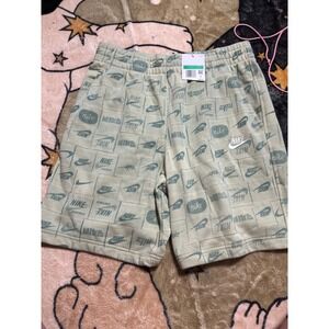 Nike Kids XL All Over Print Shorts Olive Green Athleisure Sportswear